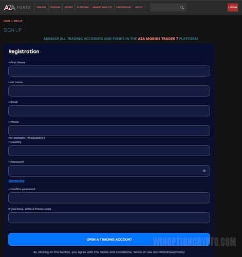 Registration at AZAForex