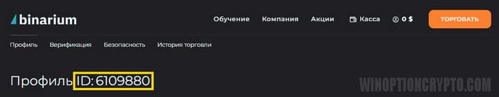 ID счета в Binarium