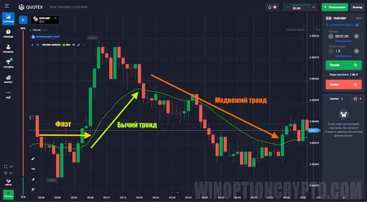 Trend indicators in the 60-second strategy