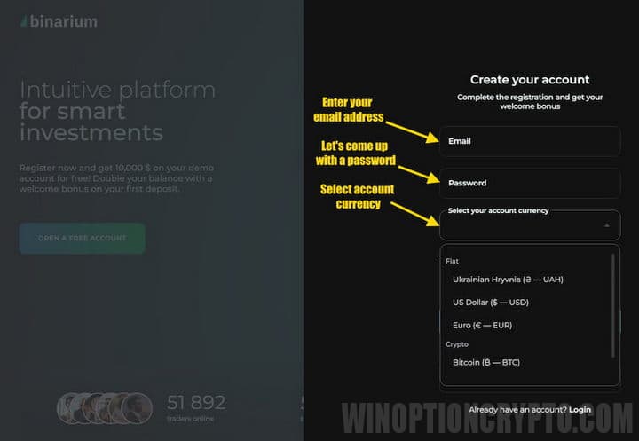 choosing the account currency