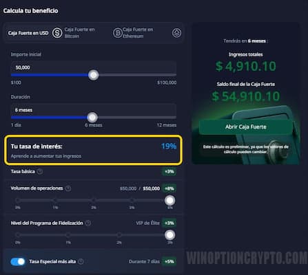 tasa de interés en la caja fuerte