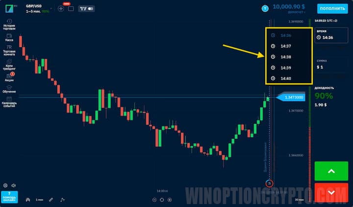 выбор времени экспирации