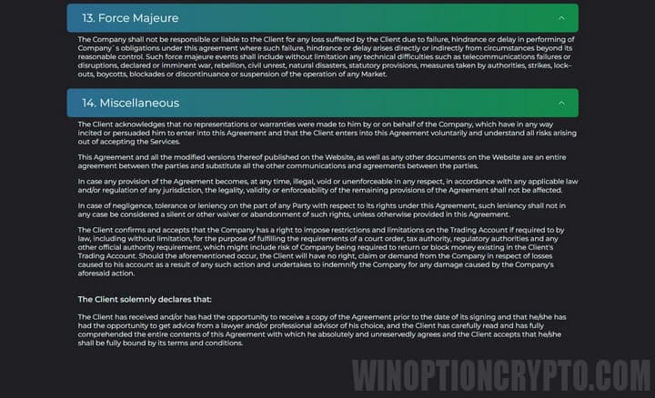 Acuerdo de usuario de Binarium