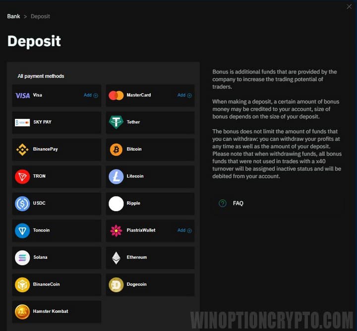 Métodos para reponer su saldo de Binarium