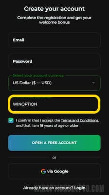 Código promocional de Binarium