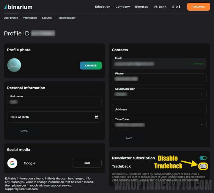 retroceso en Binarium