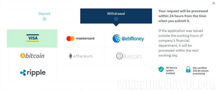 Retiro de fondos de Binarium