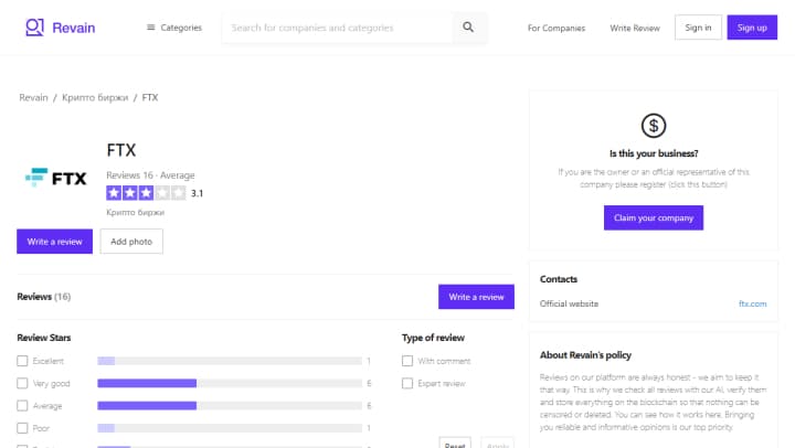 FTX exchange traders reviews on revain