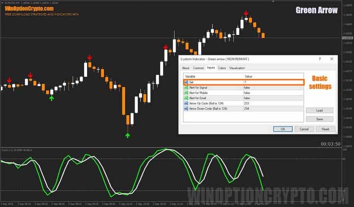 Green Arrow set parameter settings