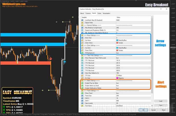 settings in Easy Breakout